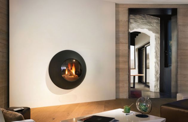 Camino di design, da parete, a gas Lensfocus
