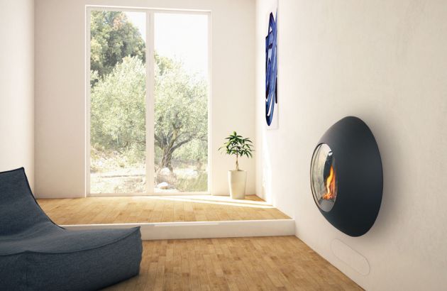 Camino di design, da parete, a gas Lensfocus