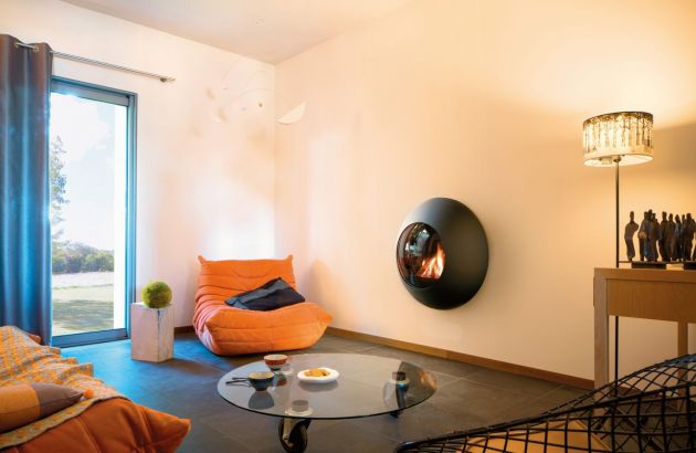 Camino di design, da parete, a gas Lensfocus